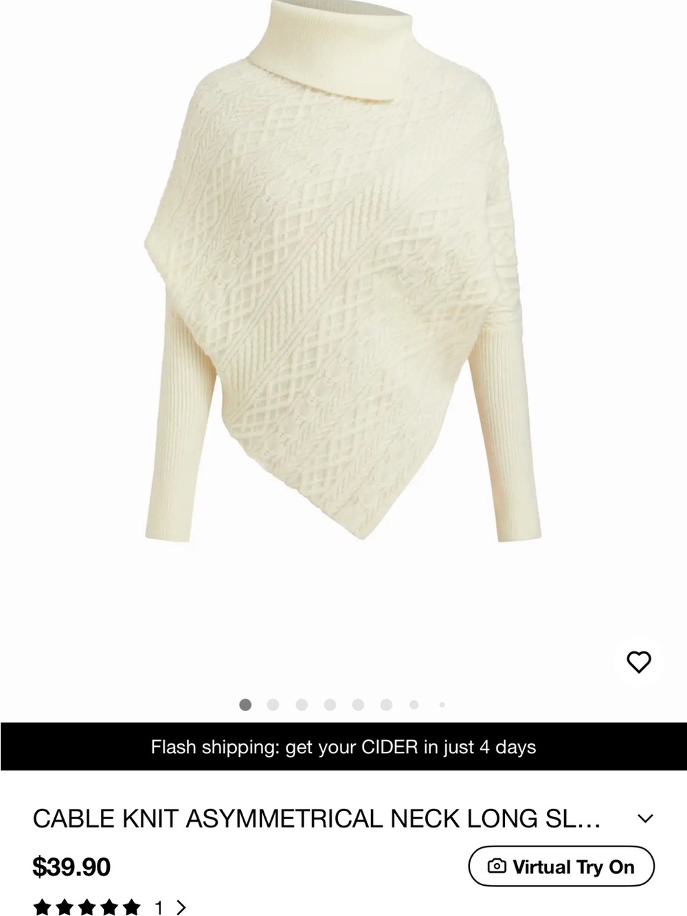 Cider Cream Cable-Knit Asymmetrical Turtleneck Sweater